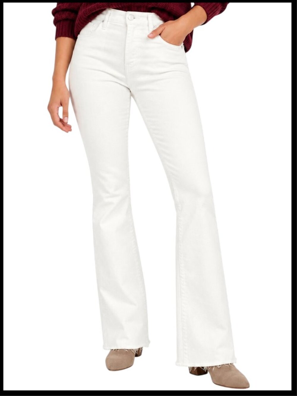 MOTHER The Weekender Fray Jeans White Mid Rise Flare 27